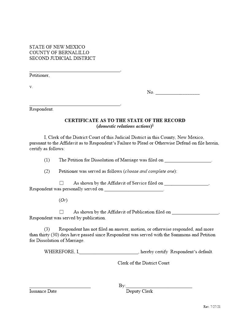 Certificate As To The State Of The Record | Pdf Fpdf Docx | New Mexico