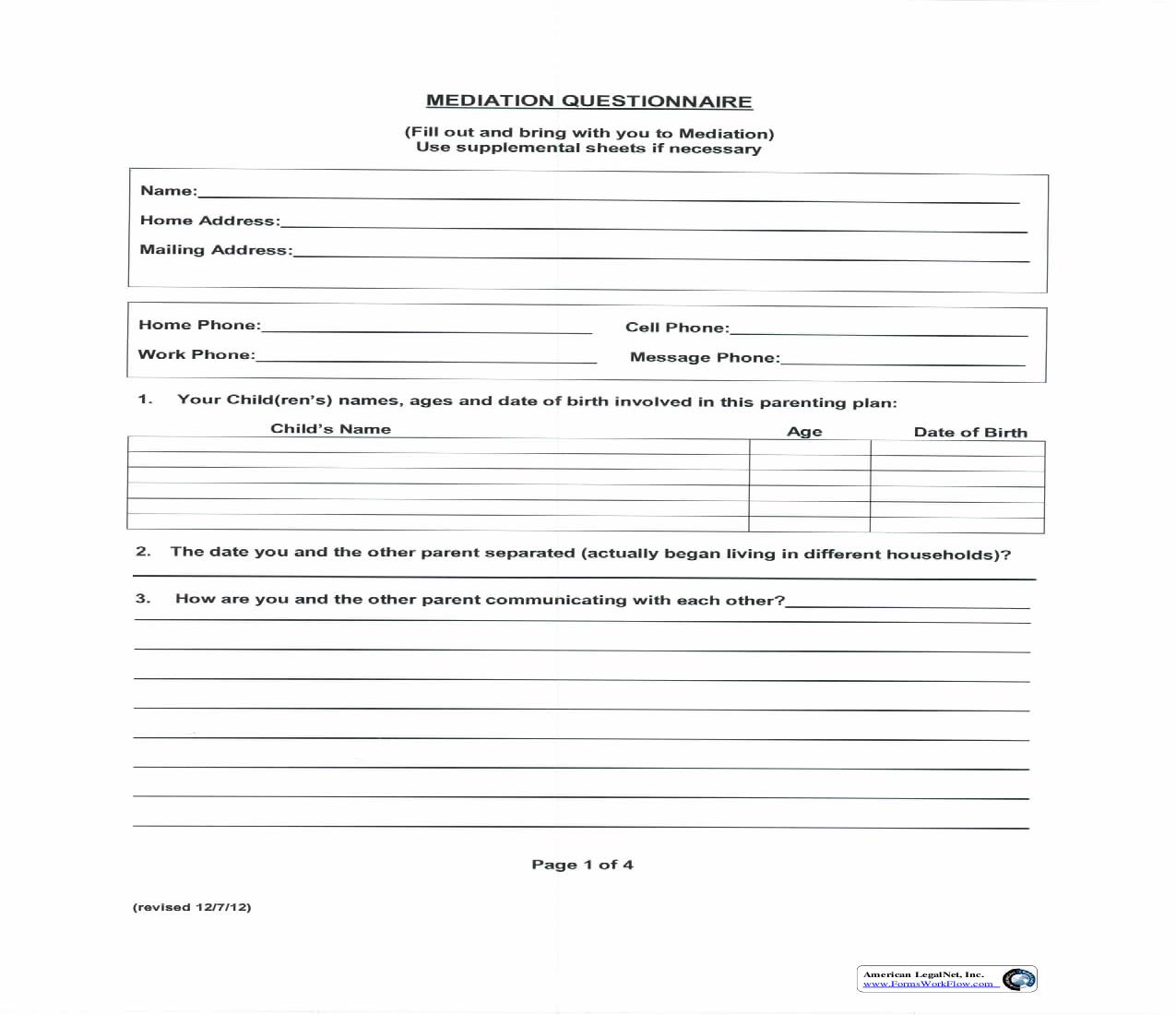 Mediation Questionnnaire |  | New Mexico