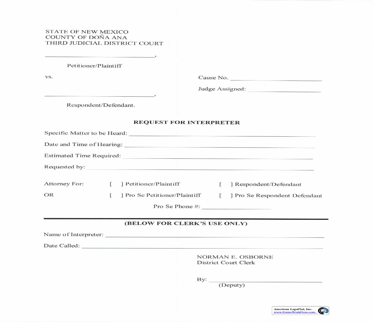 Request For Interpreter |  | New Mexico