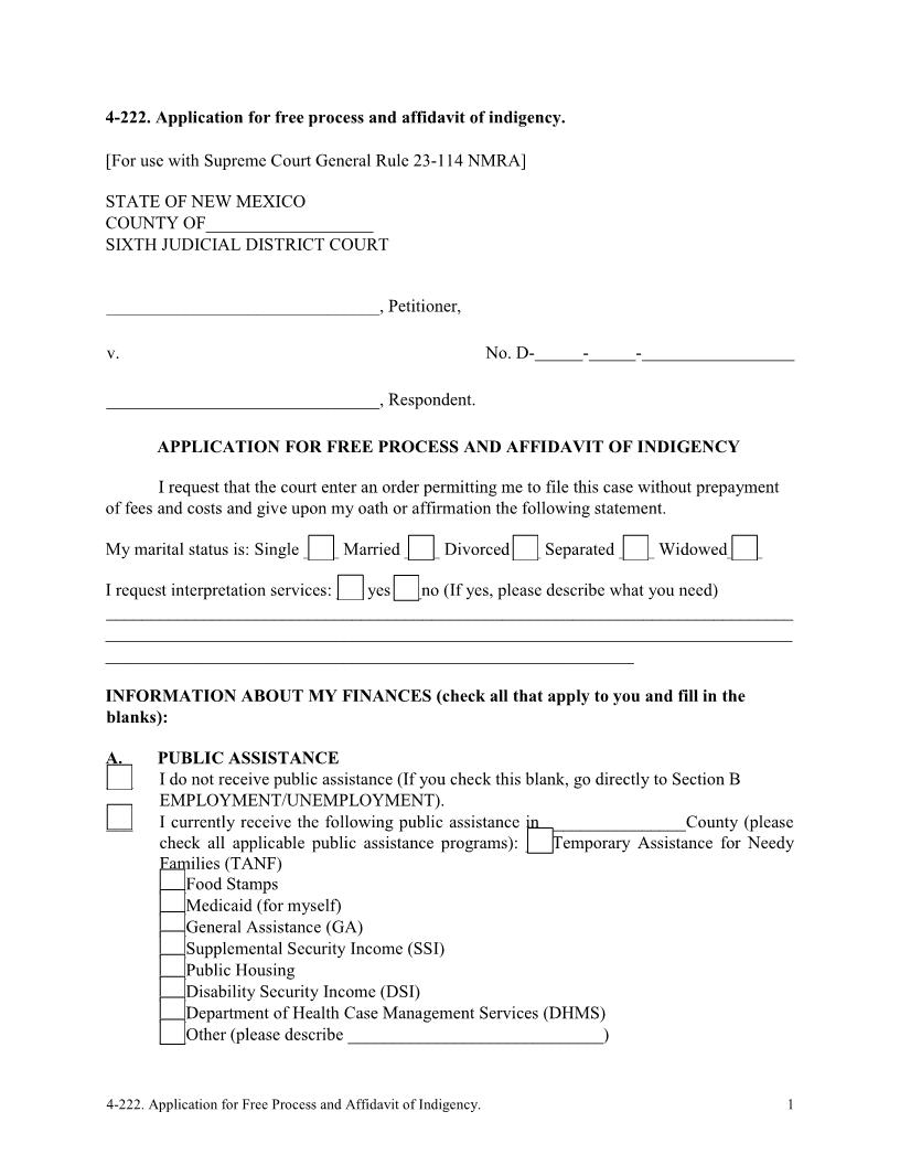 Application And Order For Free Process | Pdf Fpdf Docx | New Mexico