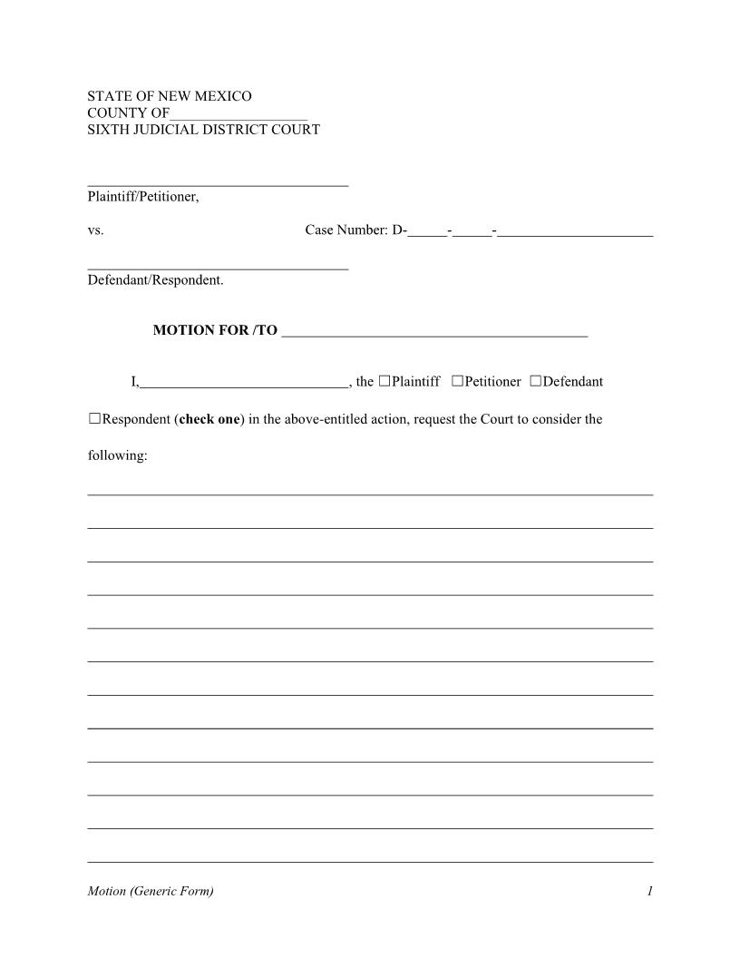 Motion And Order | Pdf Fpdf Docx | New Mexico