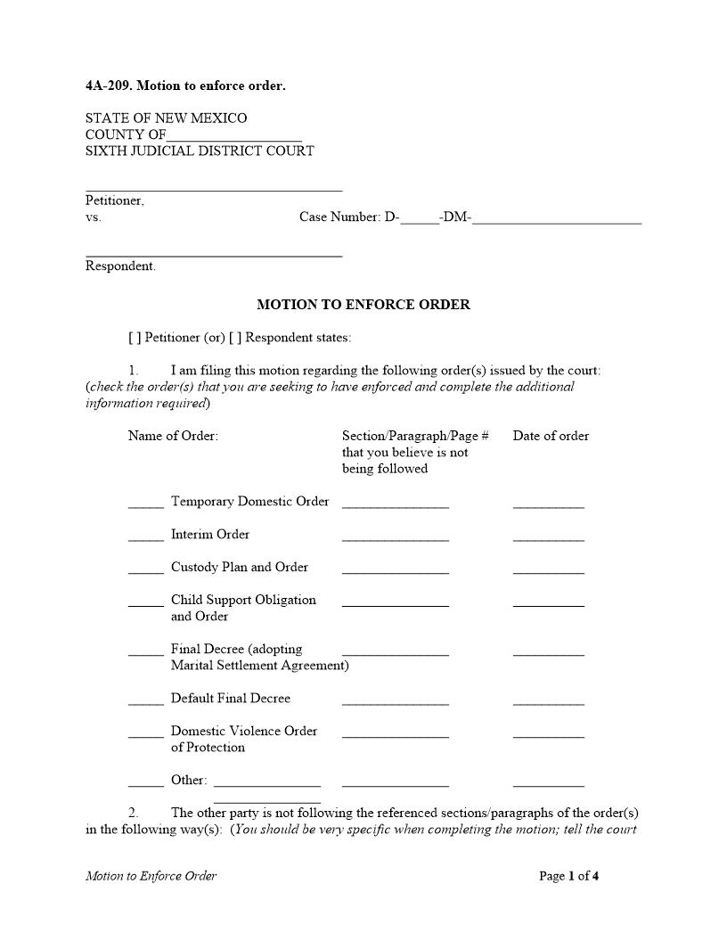 Motion To Enforce | Pdf Fpdf Docx | New Mexico