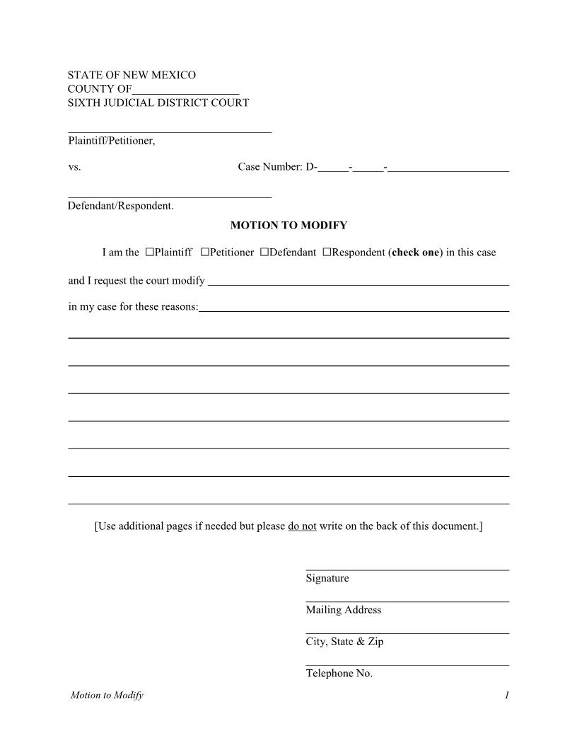 Motion To Modify | Pdf Fpdf Docx | New Mexico