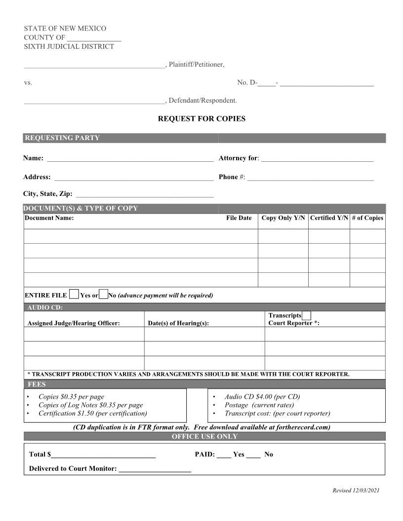 Request For Copies | Pdf Fpdf Docx | New Mexico