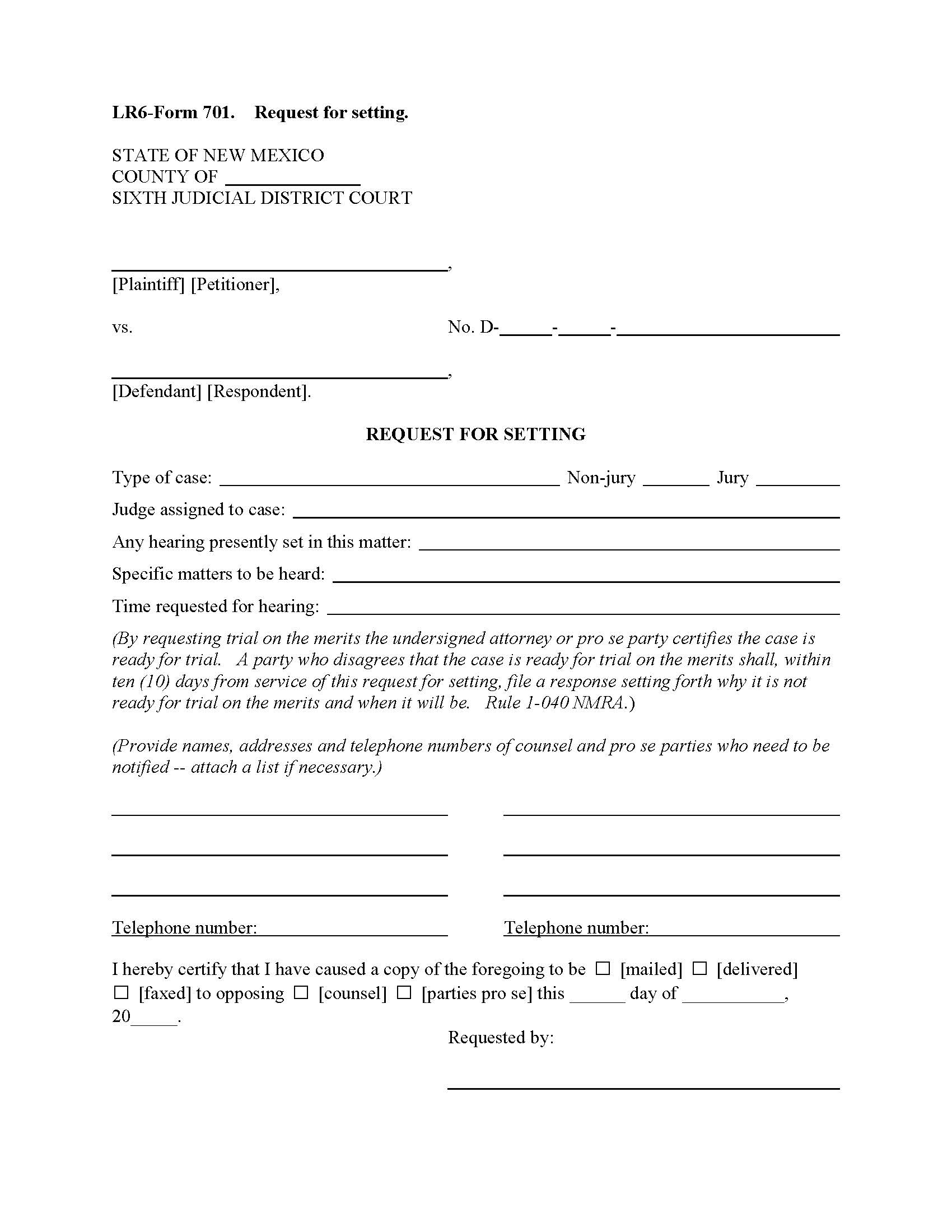 Request For Setting | Pdf Fpdf Docx | New Mexico