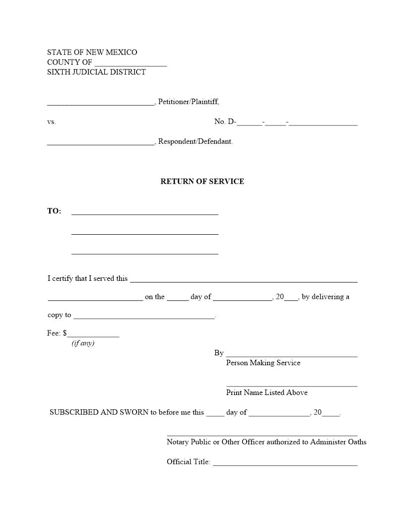 Return Of Service | Pdf Fpdf Docx | New Mexico