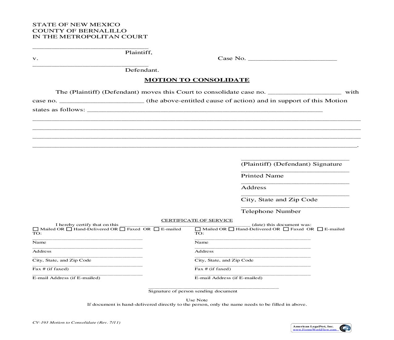 Motion To Consolidate {CV-193} | Pdf Fpdf Doc Docx | New Mexico