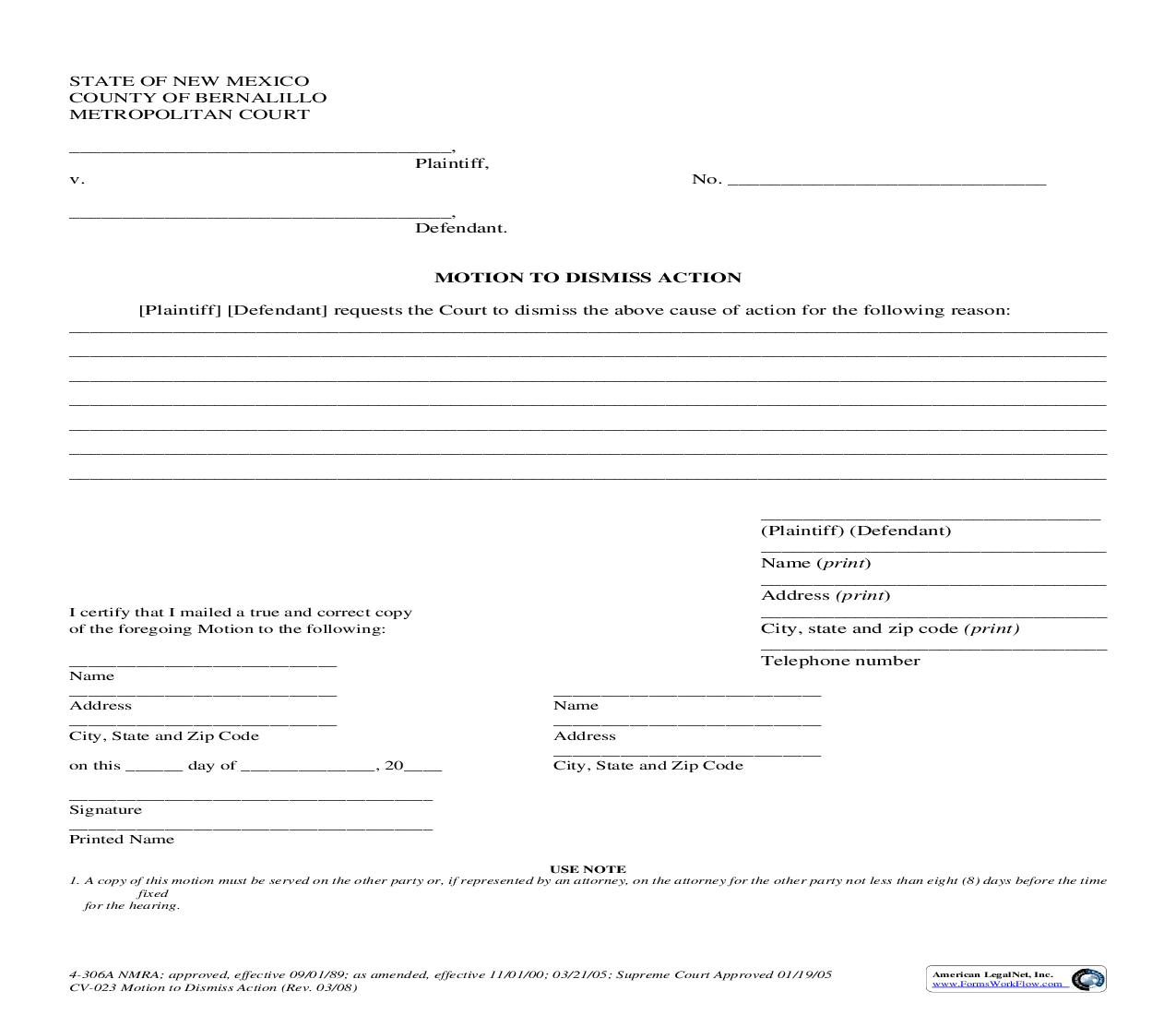 Motion To Dismiss Action {4-306A} | Pdf Fpdf Doc Docx | New Mexico
