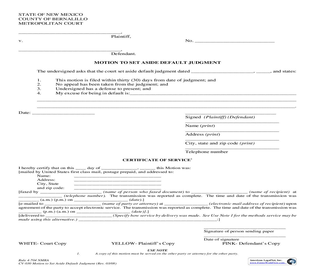 Motion To Set Aside Default Judgment {4-704} | Pdf Fpdf Doc Docx | New Mexico