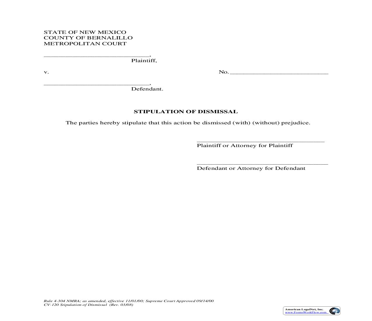 Stipulation Of Dismissal {4-304} | Pdf Fpdf Doc Docx | New Mexico