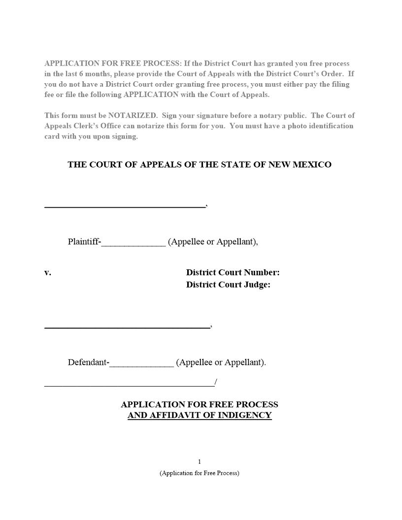 Application For Free Process | Pdf Fpdf Docx | New Mexico