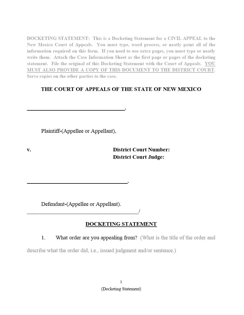 Docketing Statement | Pdf Fpdf Docx | New Mexico