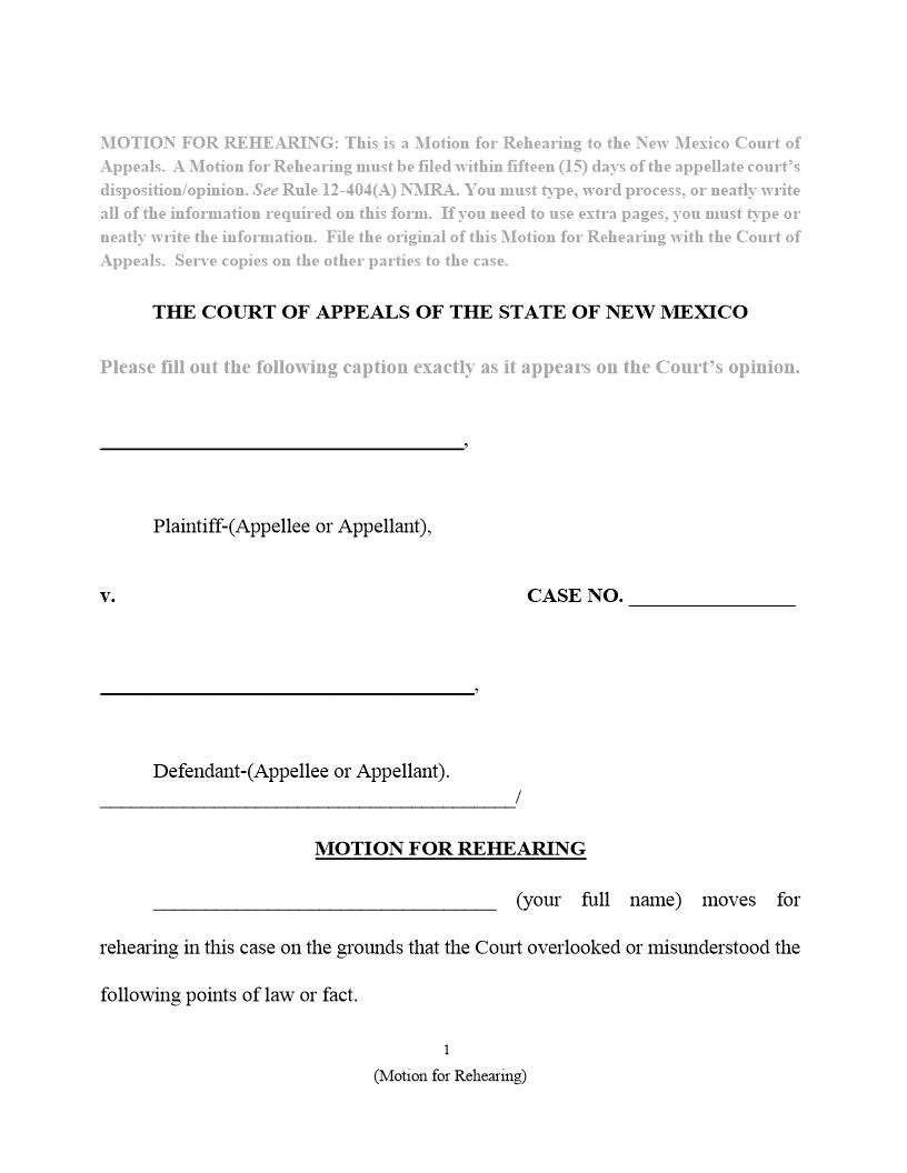Motion For Rehearing | Pdf Fpdf Docx | New Mexico