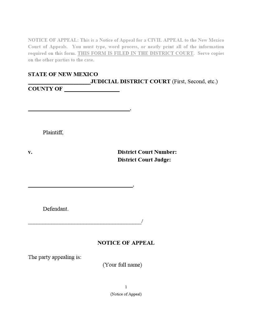 Notice Of Appeal | Pdf Fpdf Docx | New Mexico