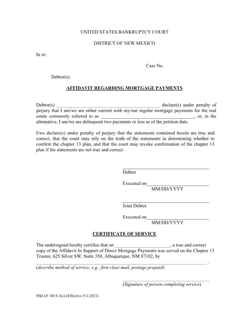Affidavit Regarding Mortgage Payments {NMLF 3015-3c} | Pdf Fpdf Docx | New Mexico
