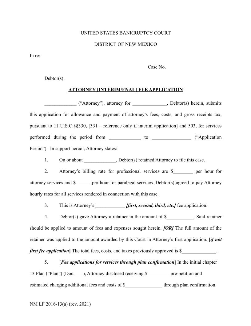 Attorney Fee Application {NM LF 2016-13(a)} | Pdf Fpdf Docx | New Mexico