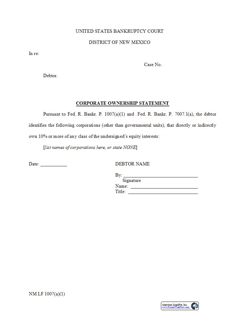 Corporate Ownership Statement {NM LF 1007(a)(1)} | Pdf Fpdf Docx | New Mexico