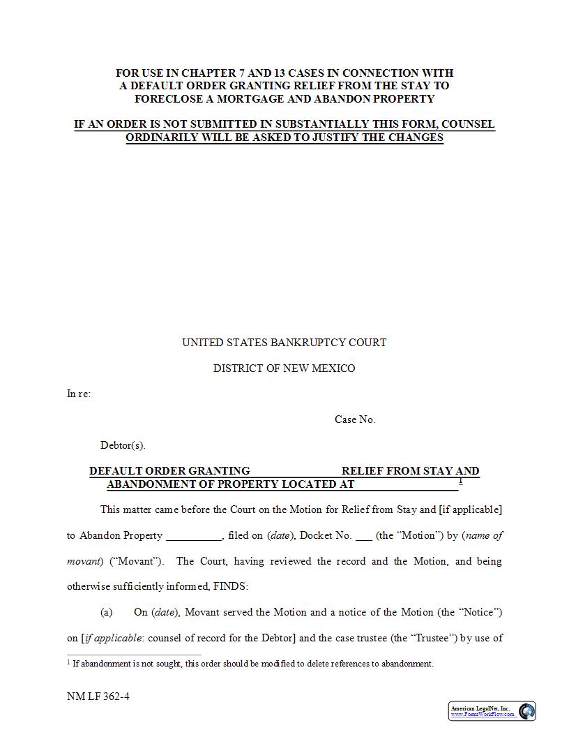 Default Order Granting Relief Of Real Estate {NM LF 362-4} | Pdf Fpdf Docx | New Mexico