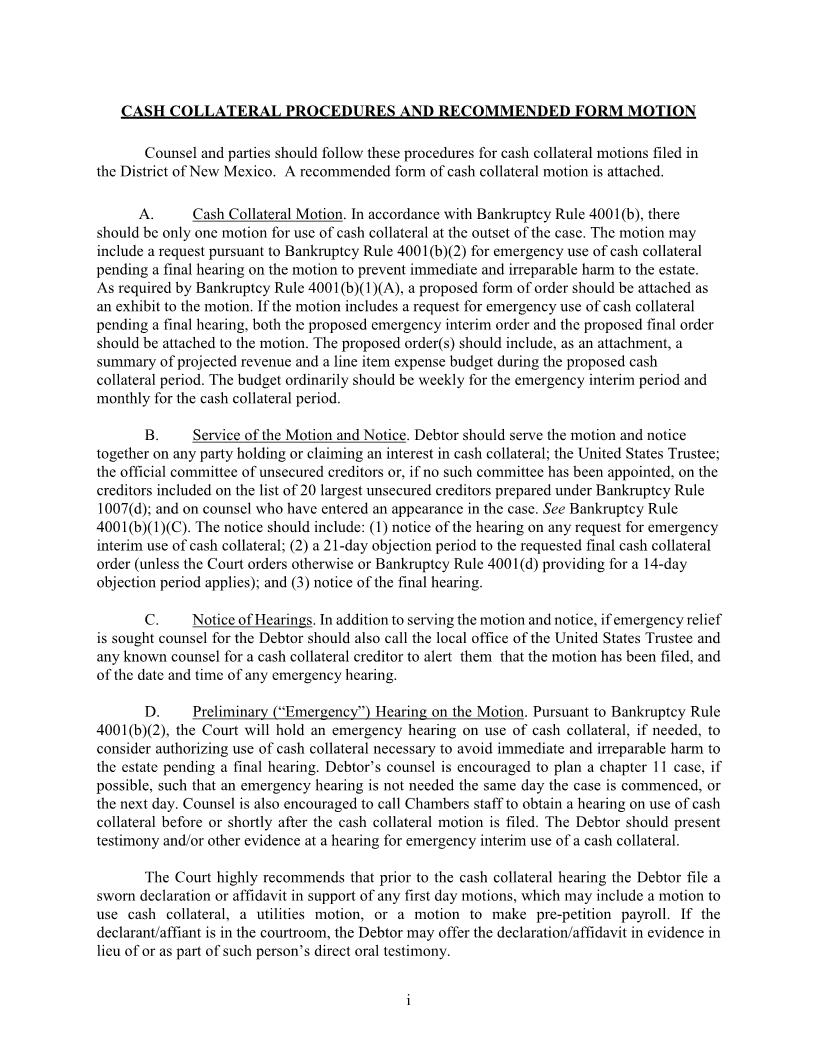 Motion For Use Of Cash Collateral {NM LF 4001b-1} | Pdf Fpdf Docx | New Mexico