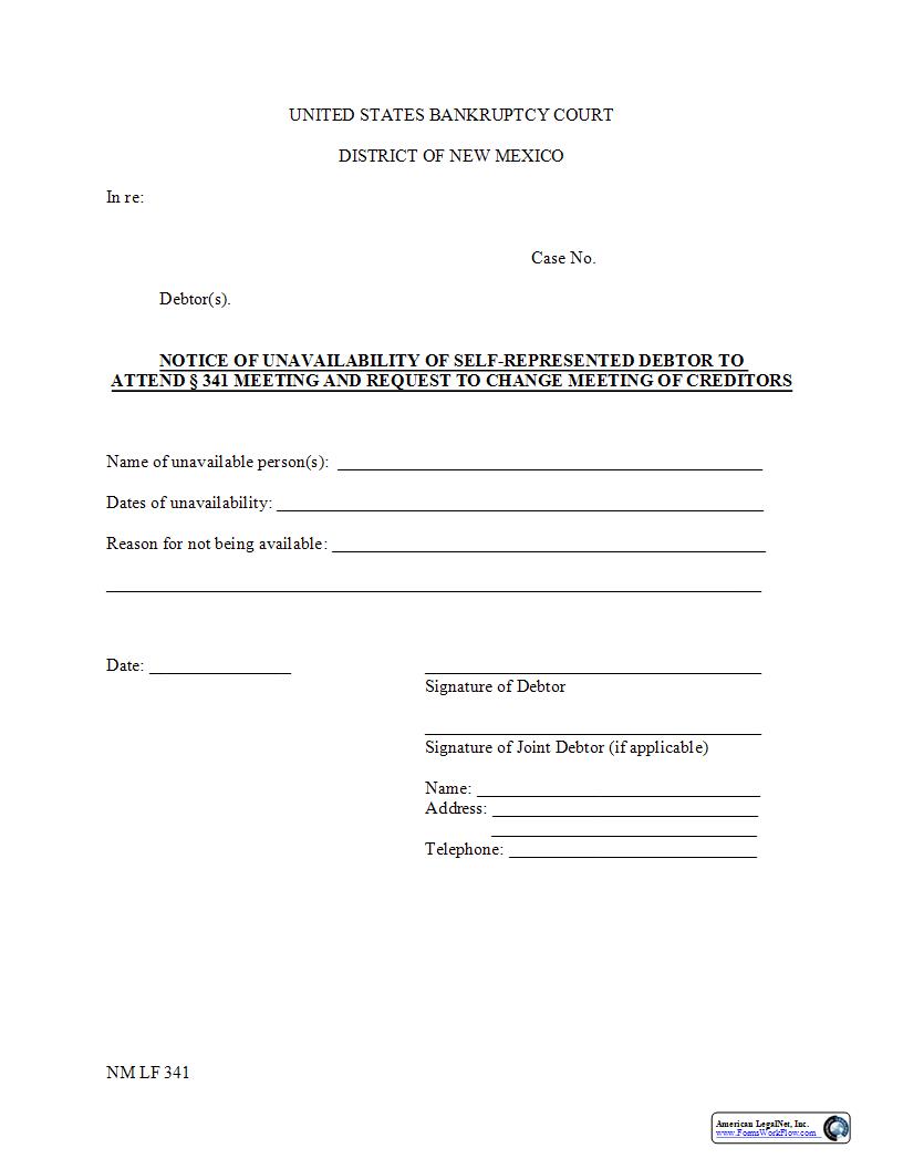 Notice Of Unavailability {NM LF 341} | Pdf Fpdf Docx | New Mexico