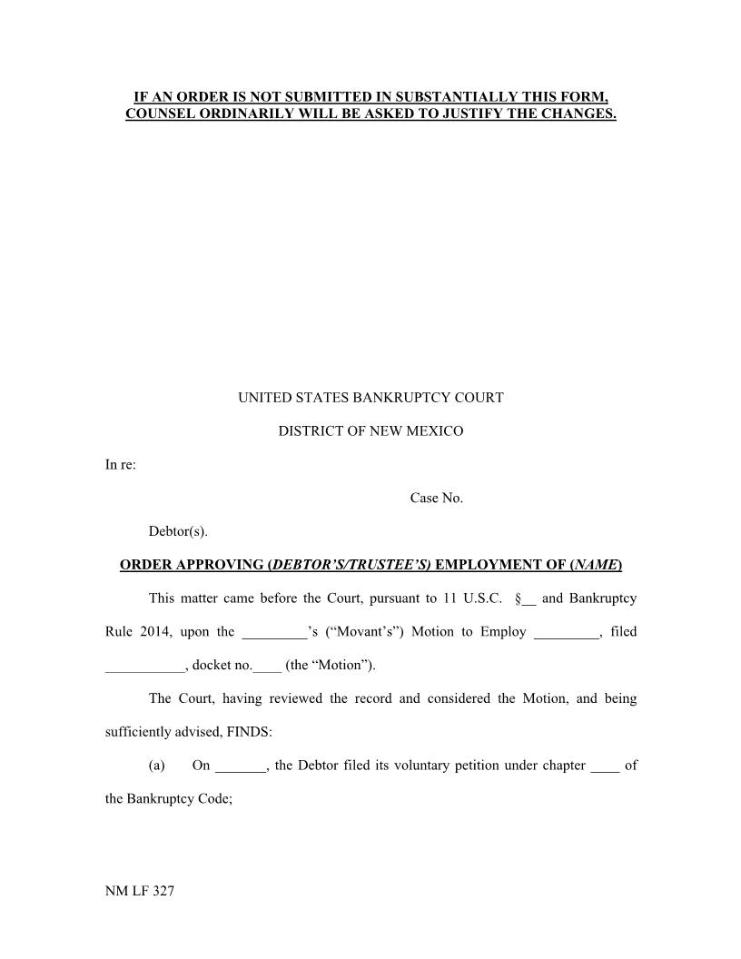 Order Approving Employment {NM LF 327} | Pdf Fpdf Docx | New Mexico