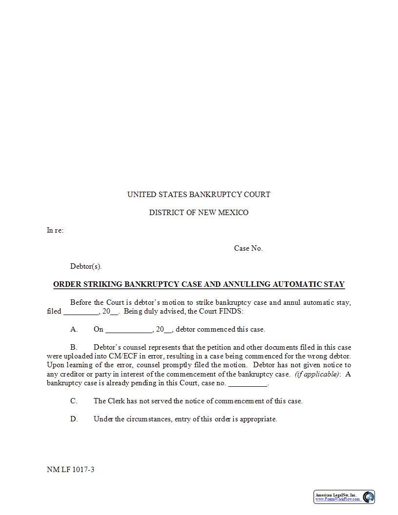 Order Striking Case {NM LF 1017-3} | Pdf Fpdf Docx | New Mexico