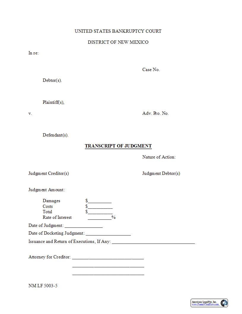 Transcript Of Judgment {NM LF 5003-5} | Pdf Fpdf Docx | New Mexico