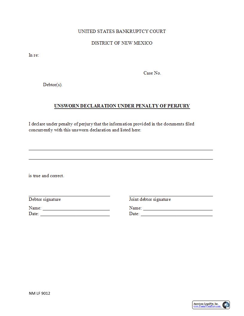 Unsworn Declaration {NM LF 9012} | Pdf Fpdf Docx | New Mexico