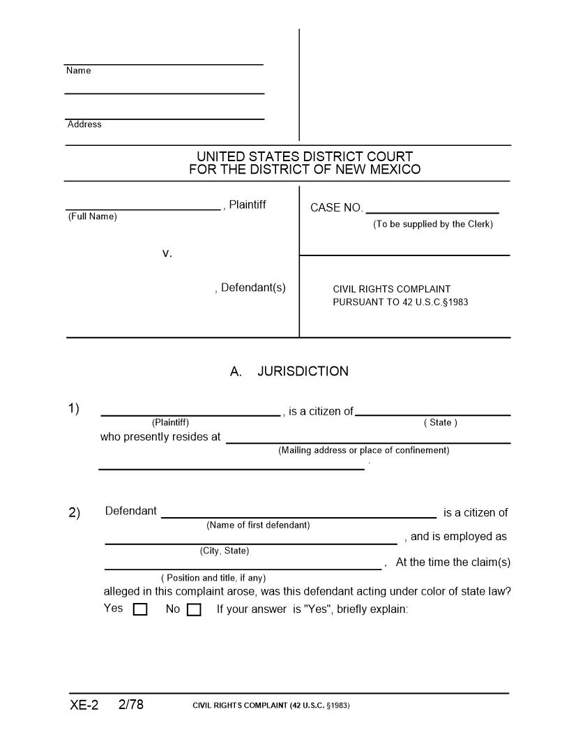 Civil Rights Complaint | Pdf Fpdf Doc Docx | New Mexico