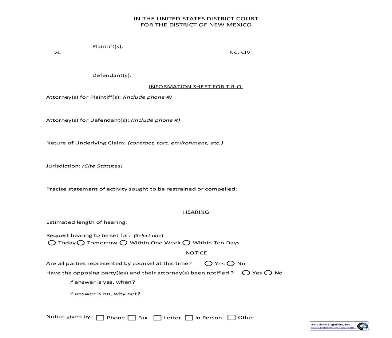 Information Sheet For TRO | Pdf Fpdf Doc Docx | New Mexico