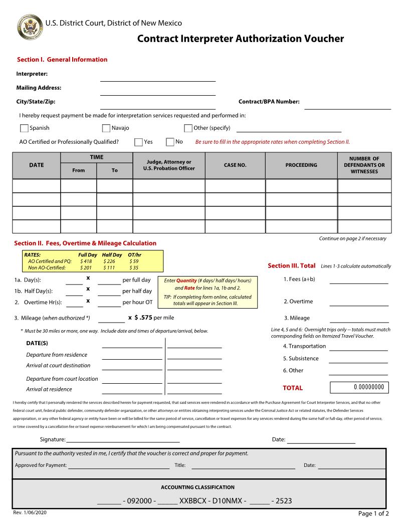Interpreter Voucher | Pdf Fpdf Doc Docx | New Mexico