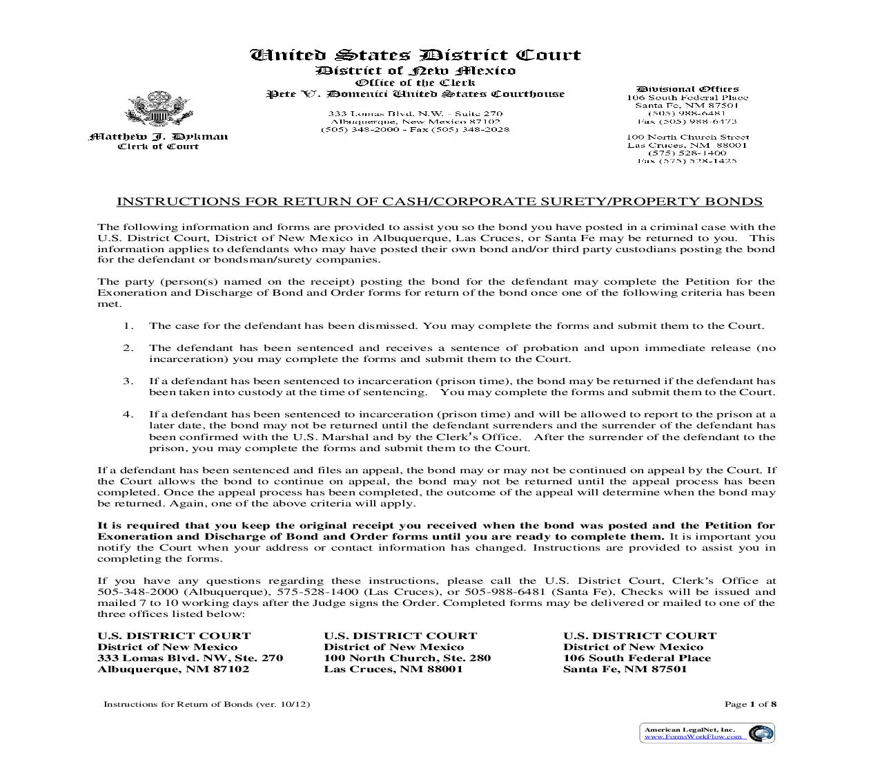 Petition For Exoneration And Discharge Of Bond {SF-12} | Pdf Fpdf Doc Docx | New Mexico