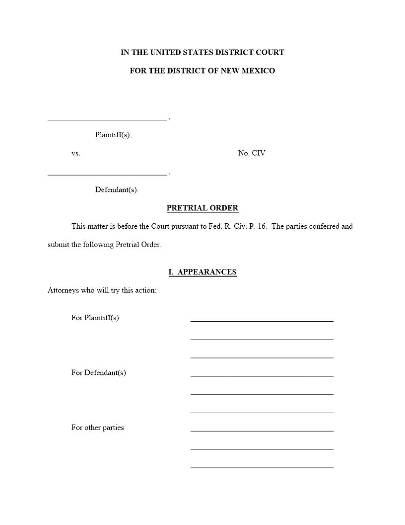 Pretrial Order | Pdf Fpdf Doc Docx | New Mexico