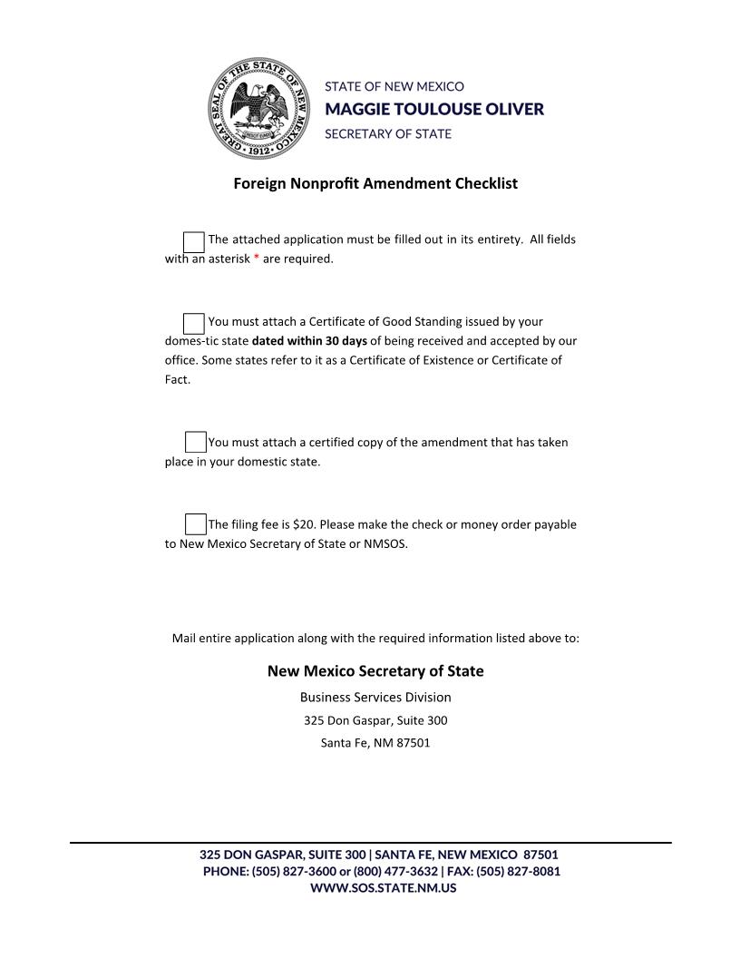 Application For Amended Certificate Of Authority Foreign Nonprofit Corp | Pdf Fpdf Docx | New Mexico