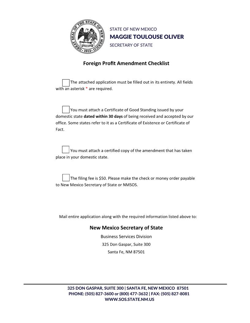 Application For Amended Certificate Of Authority Foreign Profit Corp | Pdf Fpdf Docx | New Mexico