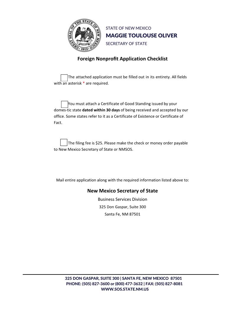 Application For Certificate Of Authority Foreign Nonprofit Corp | Pdf Fpdf Docx | New Mexico
