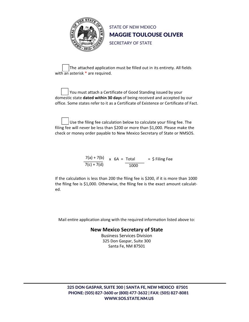 Application For Certificate Of Authority Foreign Profit Corp | Pdf Fpdf Docx | New Mexico