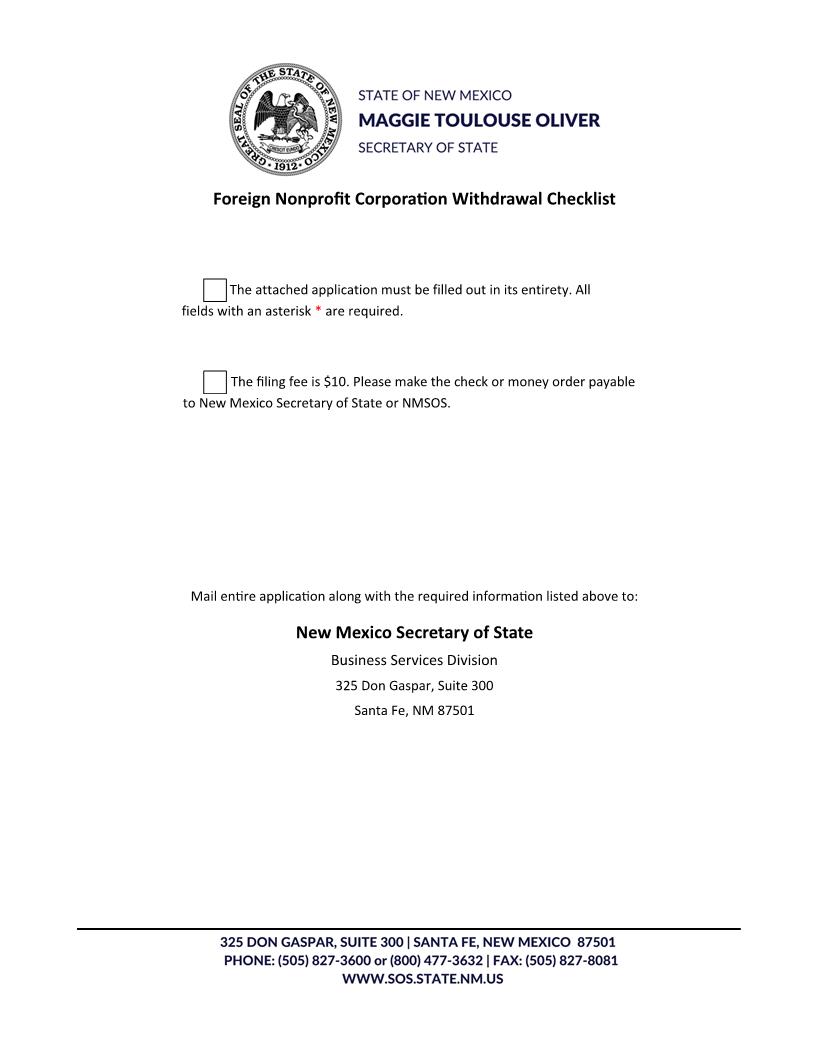 Application For Certificate Of Withdrawal Foreign Nonprofit Corp | Pdf Fpdf Doc Docx | New Mexico