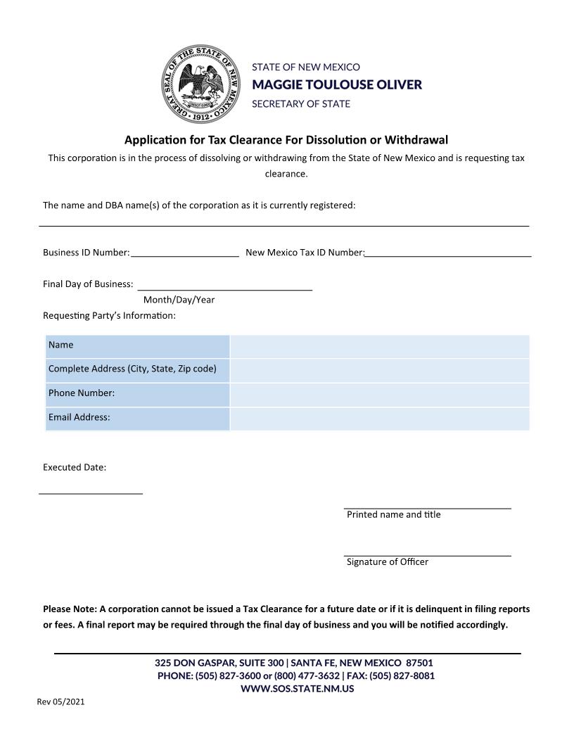 Application For Tax Clearance | Pdf Fpdf Docx | New Mexico