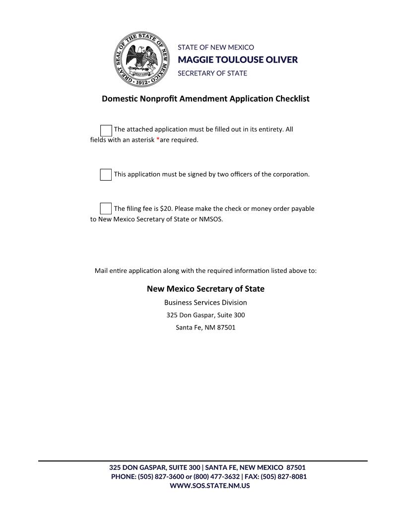 Articles Of Amendment Domestic Nonprofit | Pdf Fpdf Docx | New Mexico