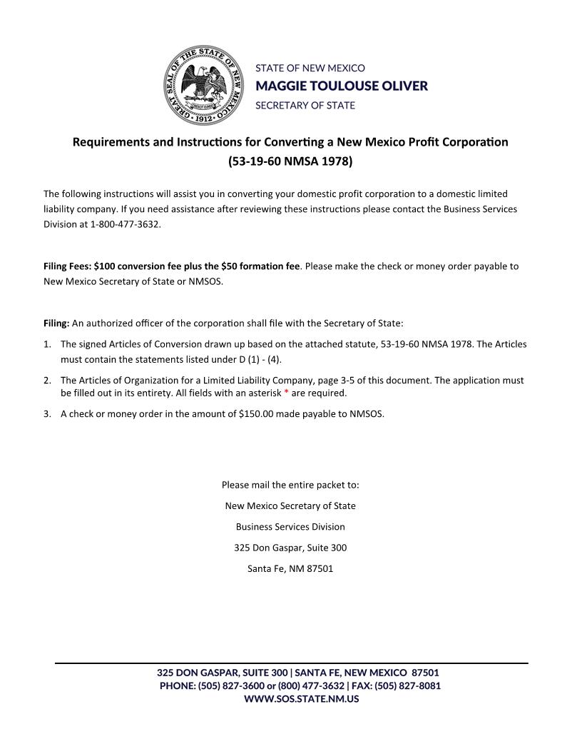 Articles Of Conversion Corp To LLC | Pdf Fpdf Docx | New Mexico
