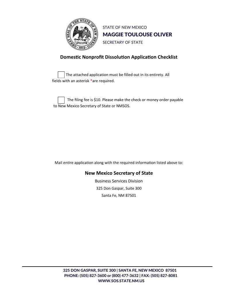 Articles Of Dissolution Domestic Nonprofit Corp | Pdf Fpdf Docx | New Mexico