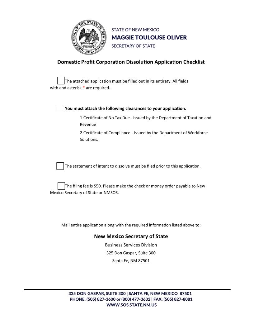 Articles Of Dissolution Profit Corp | Pdf Fpdf Docx | New Mexico