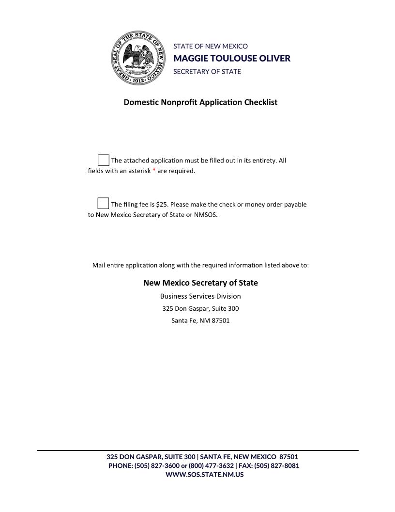 Articles Of Incorporation Domestic Nonprofit Corp | Pdf Fpdf Docx | New Mexico