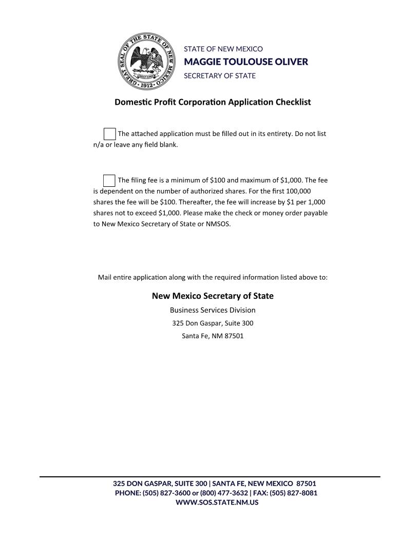 Articles Of Incorporation Domestic Profit Corp | Pdf Fpdf Docx | New Mexico