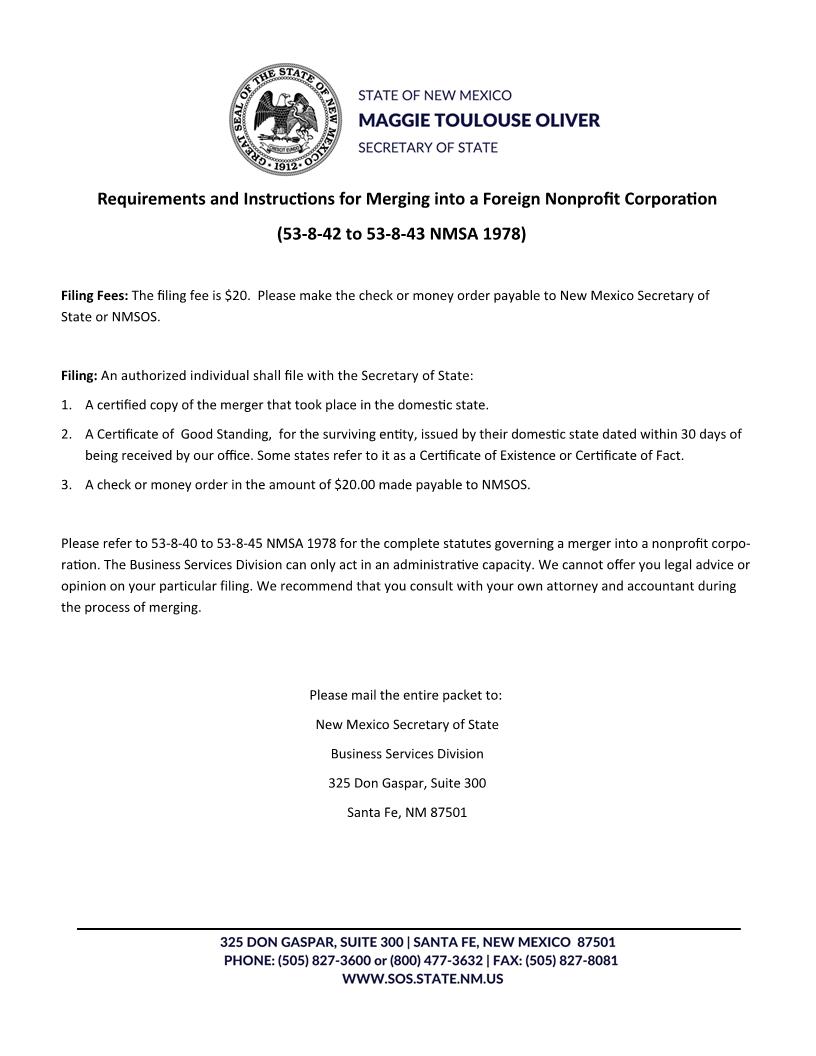 Merger Agreement Foreign Nonprofit Corp | Pdf Fpdf Docx | New Mexico