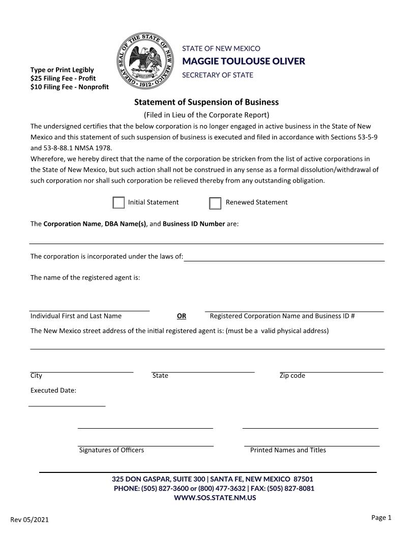 Statement Of Suspension | Pdf Fpdf Docx | New Mexico