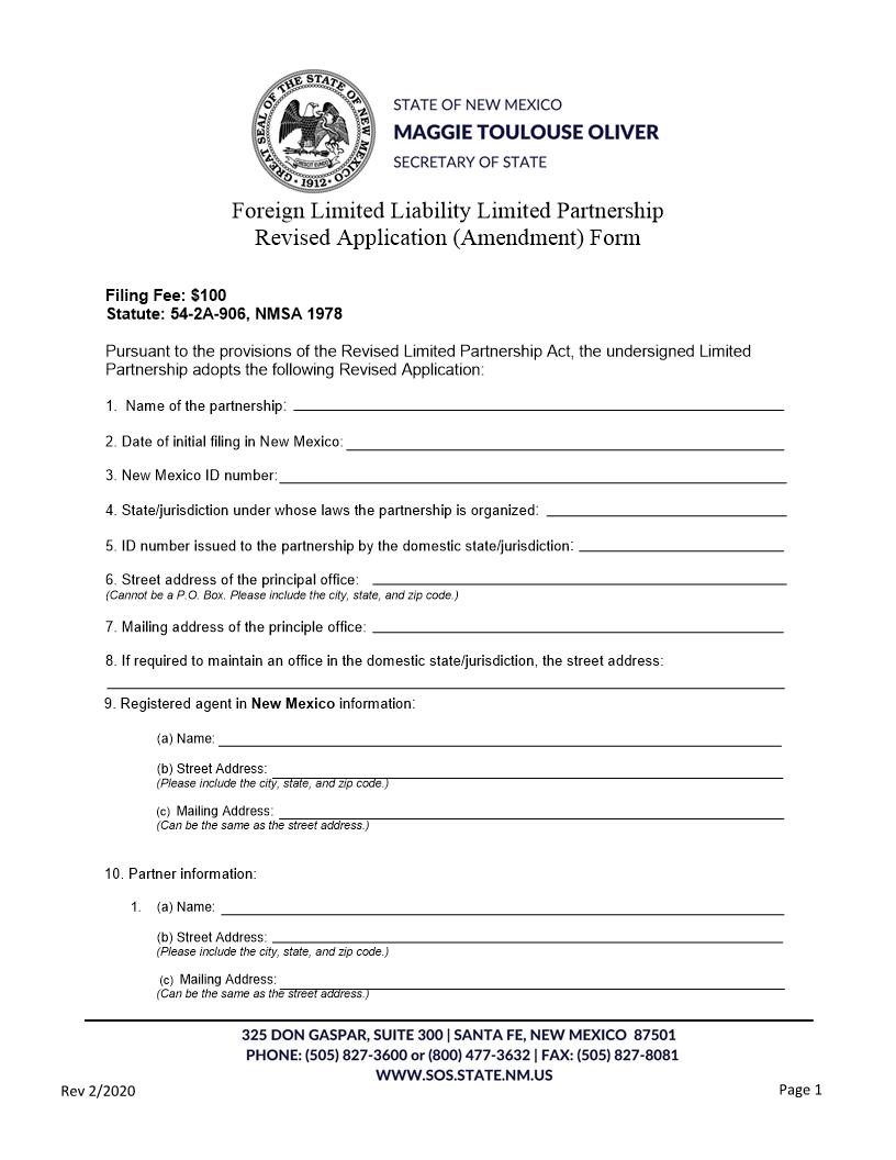Foreign LLLP Amendment | Pdf Fpdf Docx | New Mexico