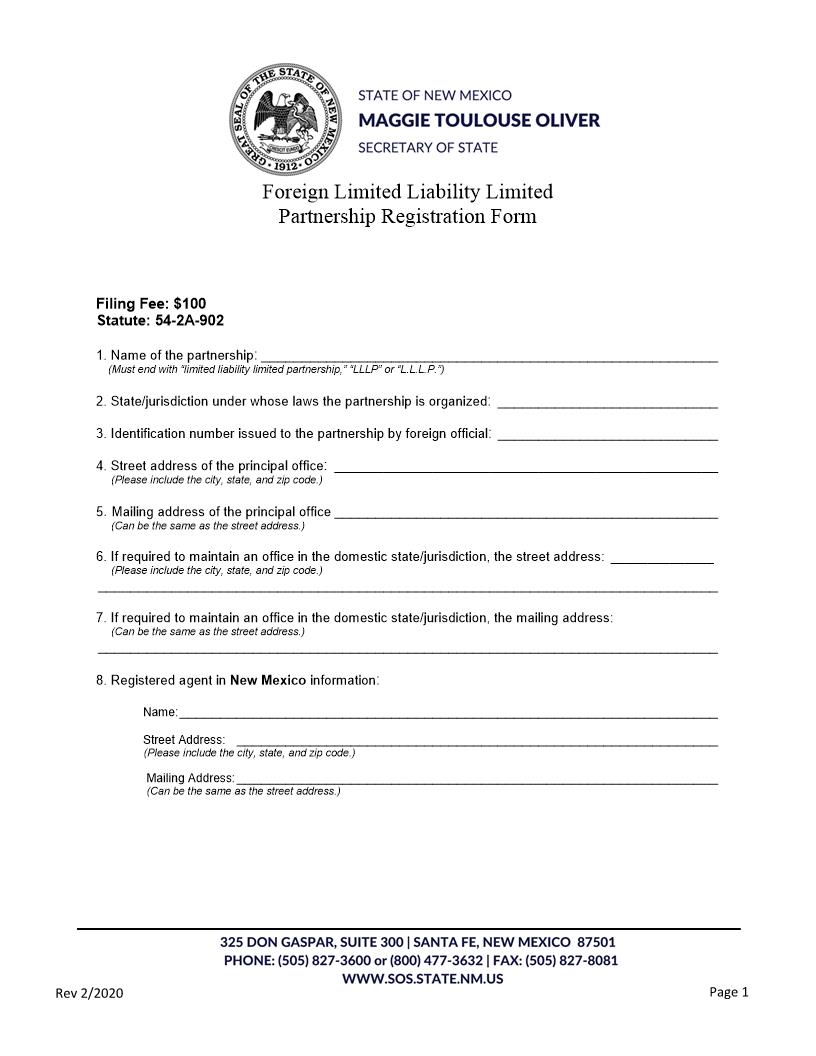 Foreign LLLP Registration | Pdf Fpdf Docx | New Mexico
