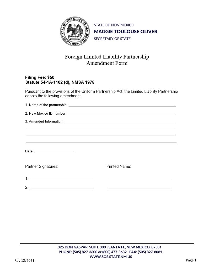 Foreign LLP Amendment | Pdf Fpdf Docx | New Mexico